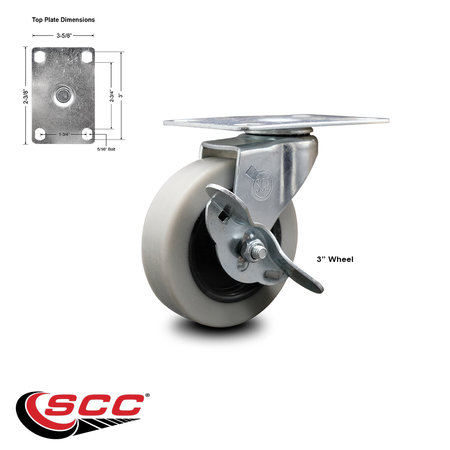 Service Caster 3 Inch Thermoplastic Rubber Wheel Top Plate Swivel Caster with Brake SCC SCC-05S310-TPRS-SLB-TP2